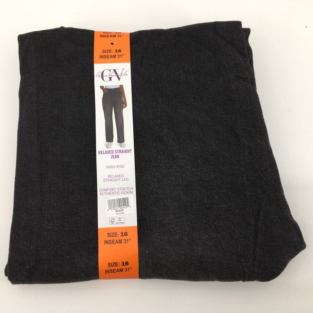 GV Gloria Vanderbilt Amanda Relaxed Straight Leg Denim Jean Size 16 Black NWT